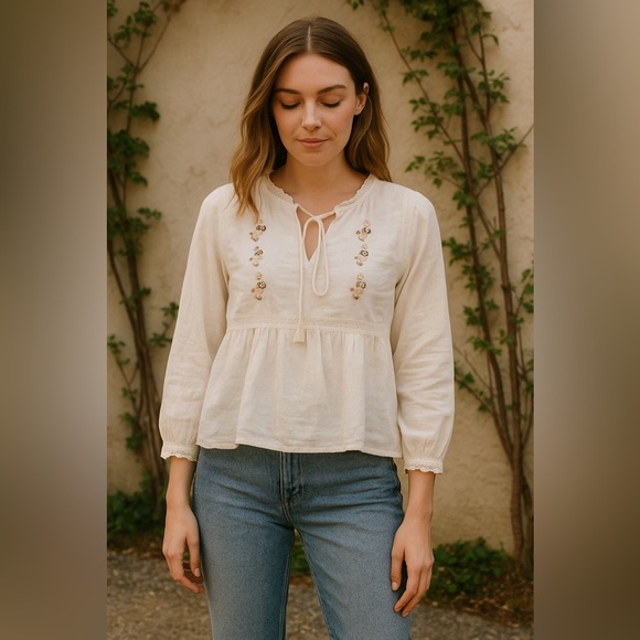 J. Jill Tops - J. Jill Cream Linen Blouse